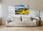 Storr Pinnacle Light coastal canvas print on the wall of a living room