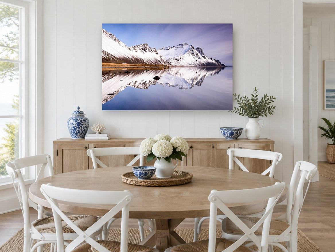 Still Water Ridge landscape canvas print on the wall of a Hamptons dining room
