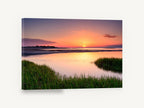 Marsh Tide Sunset, sunset over tidal marsh photograph, coastal canvas wall art print ready to hang