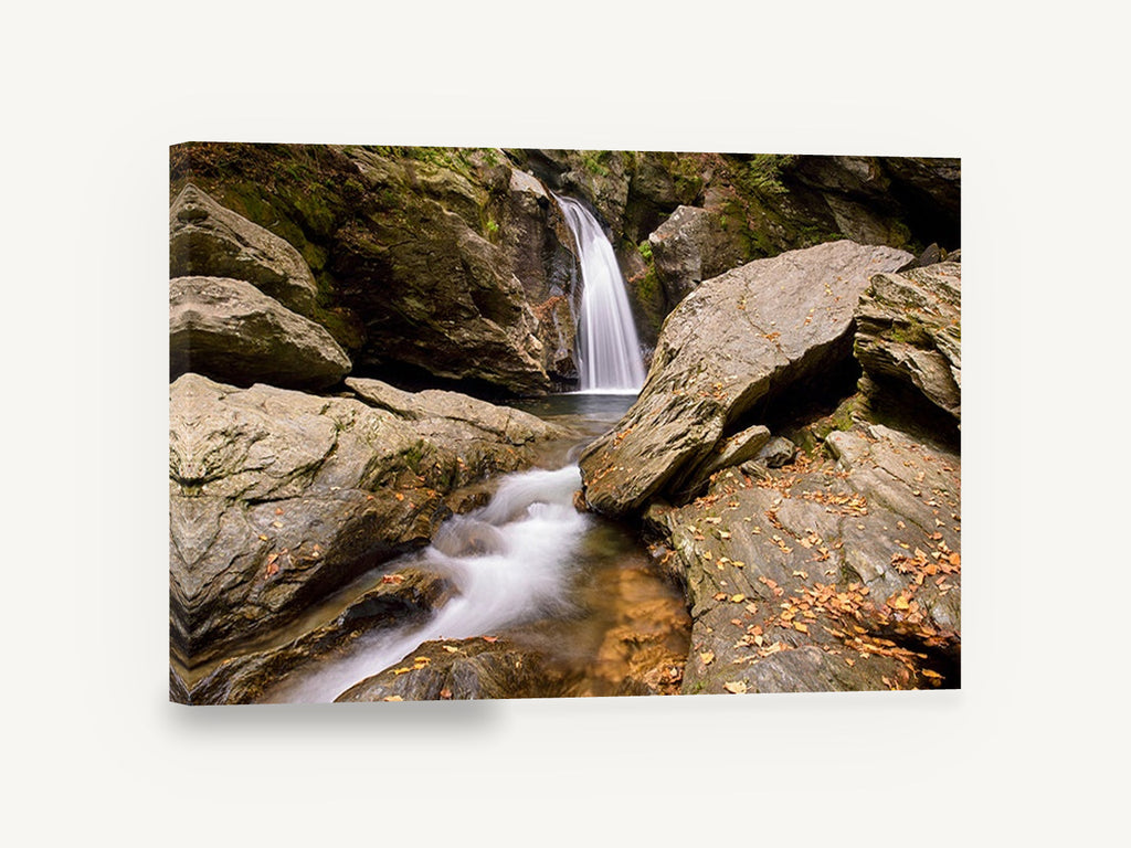 Autumn Falls Gorge, autumn waterfall rocky gorge photograph, landscape canvas wall art print ready to hang
