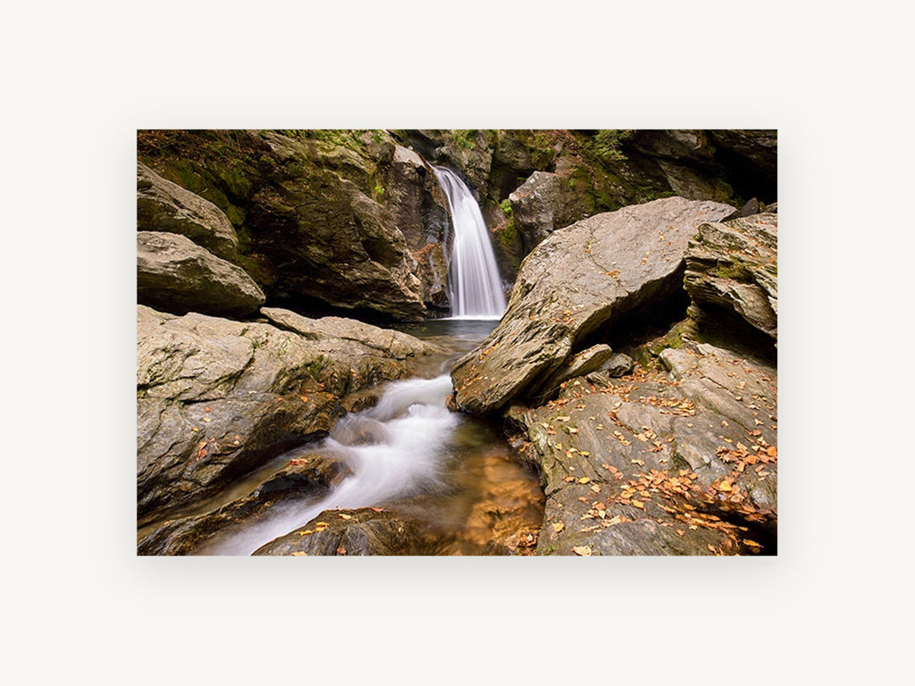 Autumn Falls Gorge, autumn waterfall rocky gorge photograph, landscape canvas wall art print, front view