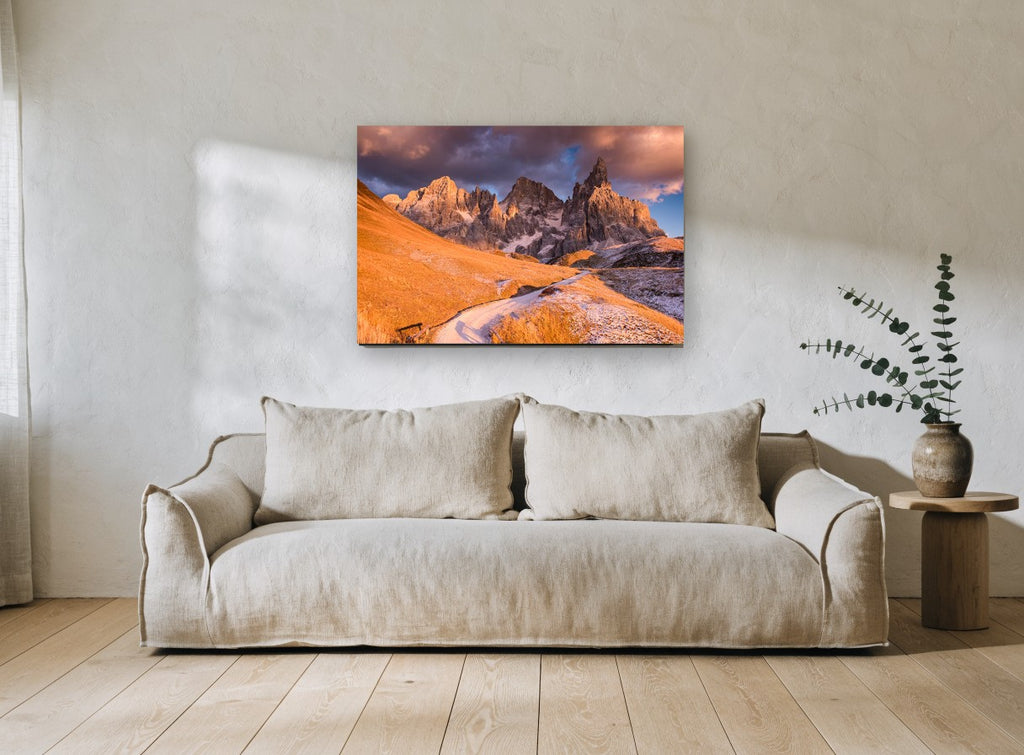 Amber Peaks Road landscape canvas print on the wall of a living room