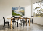 Rainbow Over the Falls landscape canvas print on the wall of a dining room