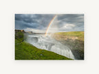 Rainbow Over the Falls, rainbow over waterfall canyon photograph, landscape canvas wall art print, front view