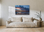 Dusk Over Tidal Flats coastal canvas print on the wall of a living room