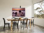 Silken Dusk Boulders coastal canvas print on the wall of a dining room