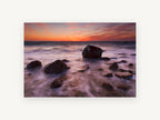 Silken Dusk Boulders, coastal canvas wall art print, front view