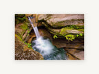 Mossy Rock Punchbowl, waterfall rock pool nature photograph, landscape canvas wall art print, front view