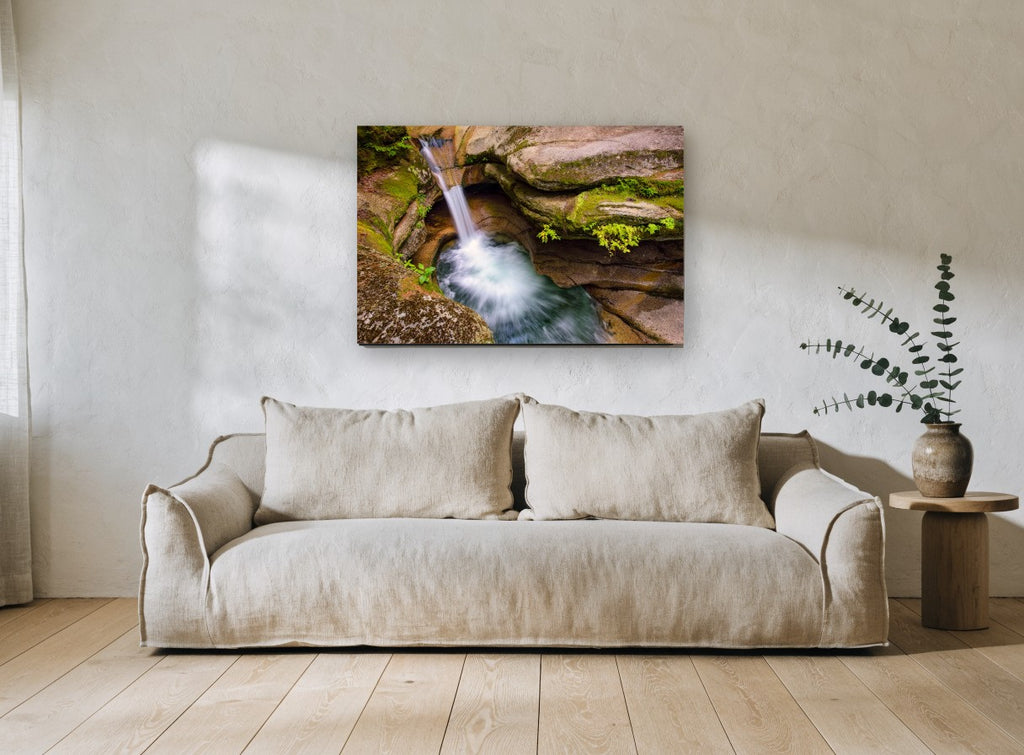Mossy Rock Punchbowl landscape canvas print on the wall of a living room