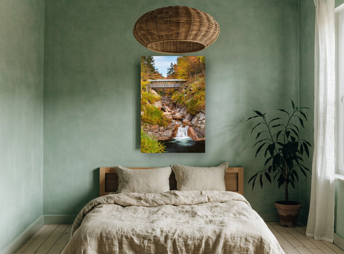 Autumn Gorge Crossing landscape canvas print on the wall of a bedroom