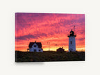 Lighthouse Sky Ablaze, lighthouse sunset sky photograph, landscape canvas wall art print ready to hang
