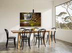 Mossy Ledge Falls landscape canvas print on the wall of a dining room