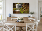Mossy Ledge Falls landscape canvas print on the wall of a Hamptons dining room