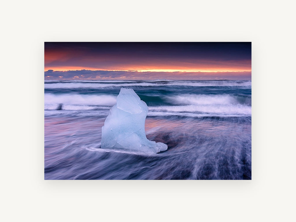 Ice Block at Dusk, coastal canvas wall art print, front view