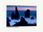 Blue Hour Sea Stacks, sea stacks blue hour seascape photograph, coastal canvas wall art print ready to hang