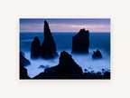 Blue Hour Sea Stacks, coastal canvas wall art print, front view