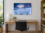 Frozen Fjord Dusk landscape canvas print on the wall of a study