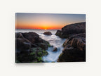 Sunrise Rock Channel, sunset rocky coastline long exposure photograph, coastal canvas wall art print ready to hang