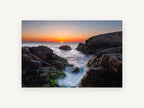 Sunrise Rock Channel, coastal canvas wall art print, front view