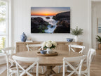 Sunrise Rock Channel coastal canvas print on the wall of a Hamptons dining room