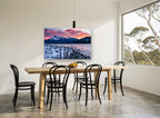 Frozen Posts at Dusk landscape canvas print on the wall of a dining room