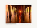 Sunburst Beneath the Pier, sunset under pier photograph, coastal canvas wall art print ready to hang