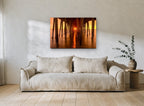 Sunburst Beneath the Pier coastal canvas print on the wall of a living room