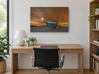 Winter Glow Bridge landscape canvas print on the wall of a study