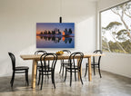 Dusk Boathouse Reflection landscape canvas print on the wall of a dining room