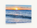 Dusk Over Soft Water, sunset over blurred waves photograph, coastal canvas wall art print ready to hang