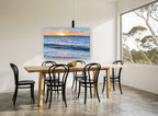Dusk Over Soft Water coastal canvas print on the wall of a dining room