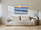 Dusk Over Soft Water coastal canvas print on the wall of a living room