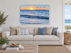 Dusk Over Soft Water coastal canvas print on the wall of a beach house living room