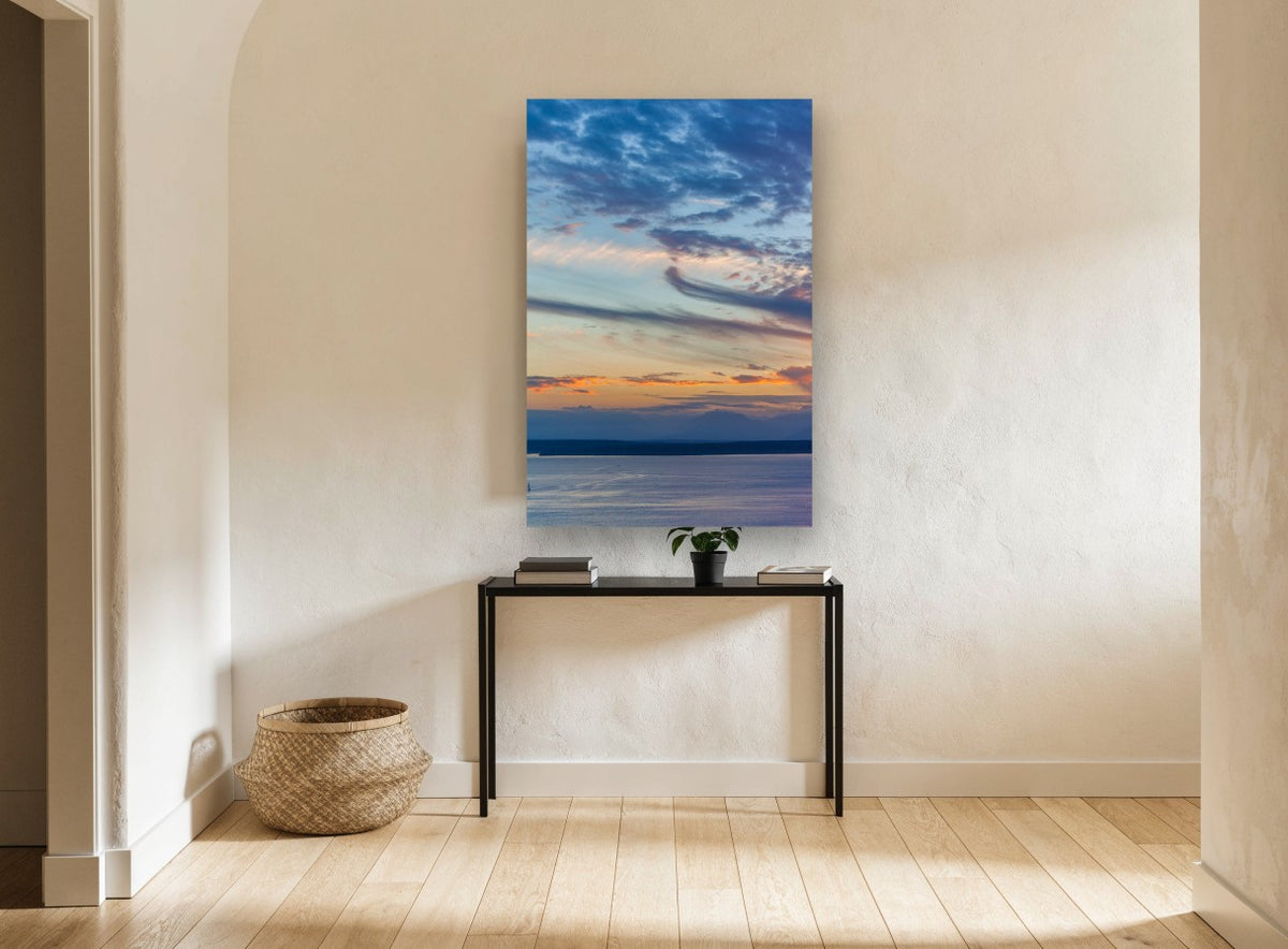 Dusk Cloud Variations coastal canvas print on the wall of a hallway