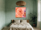 Apricot Rose Reverie floral canvas print on the wall of a bedroom