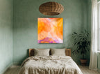 Sunset Petal Layers floral canvas print on the wall of a bedroom