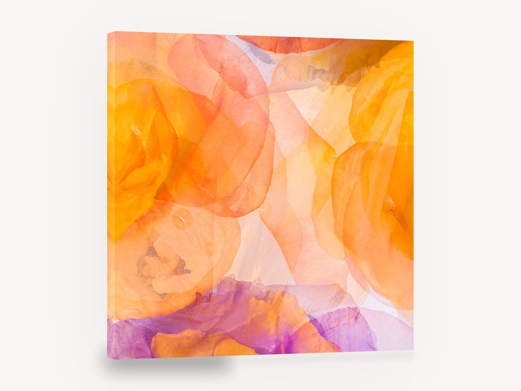 Sunset Petal Layers, orange rose petals abstract floral, floral canvas wall art print ready to hang