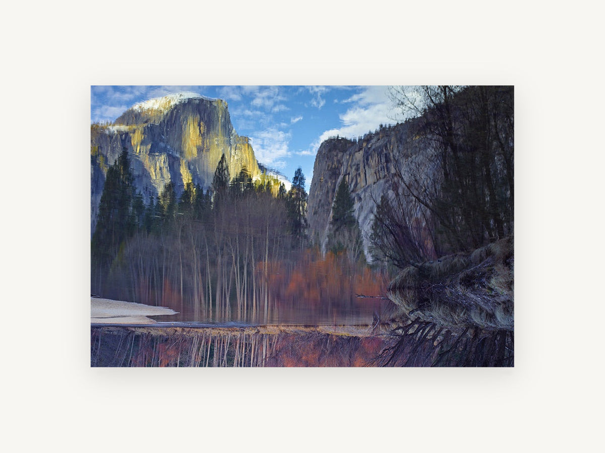 Granite Cliffs Reflected, mountain cliffs river reflection photograph, landscape canvas wall art print, front view