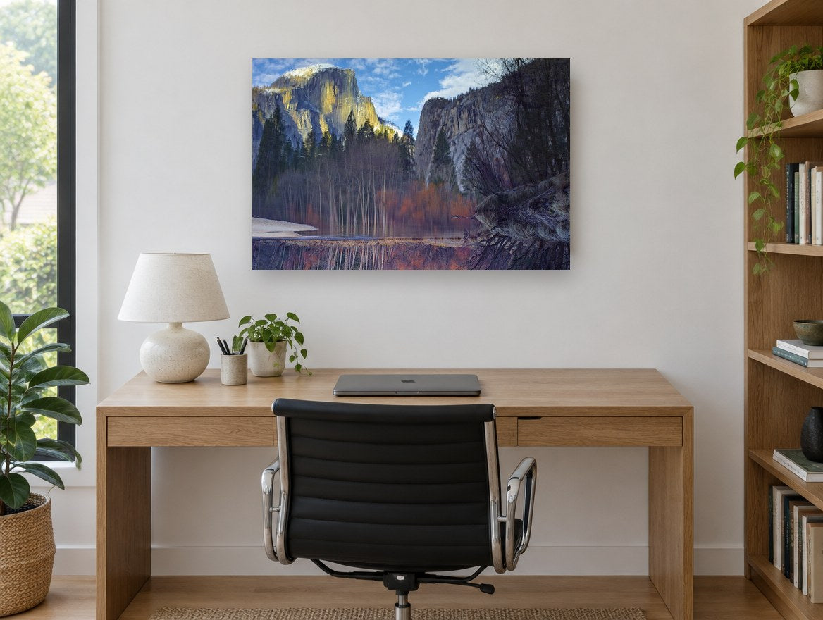 Granite Cliffs Reflected landscape canvas print on the wall of a study