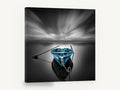 Blue Boat Still Water, blue rowboat black and white seascape, coastal canvas wall art print ready to hang