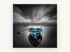 Blue Boat Still Water, coastal canvas wall art print, front view