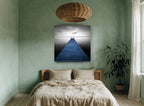 Blue Jetty Stillness coastal canvas print on the wall of a bedroom
