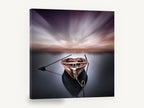 Moored Rowboat at Dusk, moored rowboat long exposure photograph, coastal canvas wall art print ready to hang