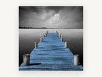 Blue Jetty Stillness, coastal canvas wall art print, front view