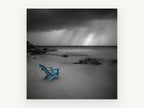 Blue Chair Storm Beach, coastal canvas wall art print, front view