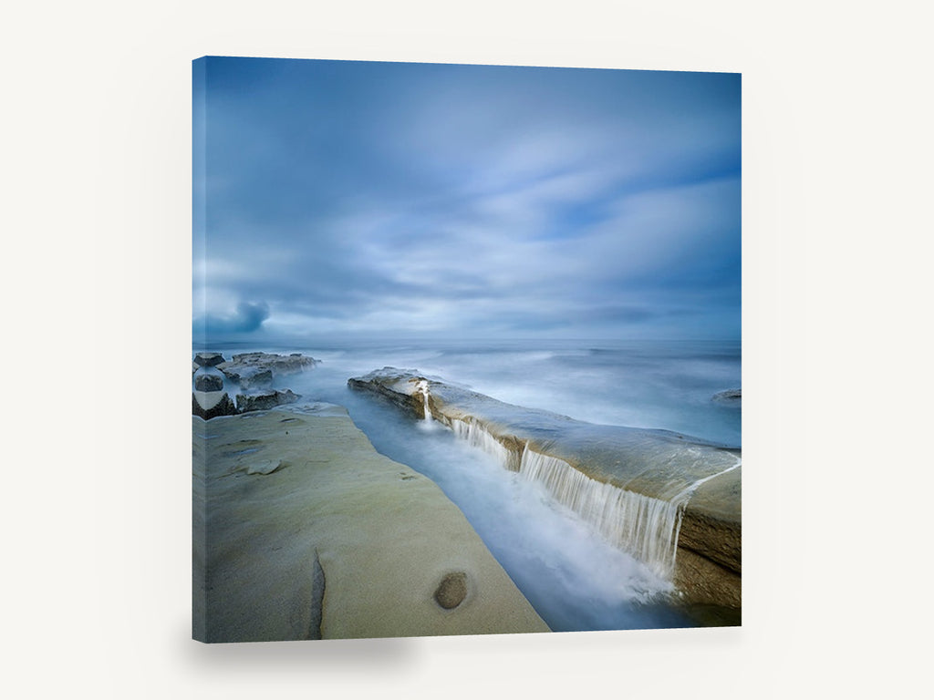 Misty Rock Channel, misty rock ledge seascape photograph, coastal canvas wall art print ready to hang