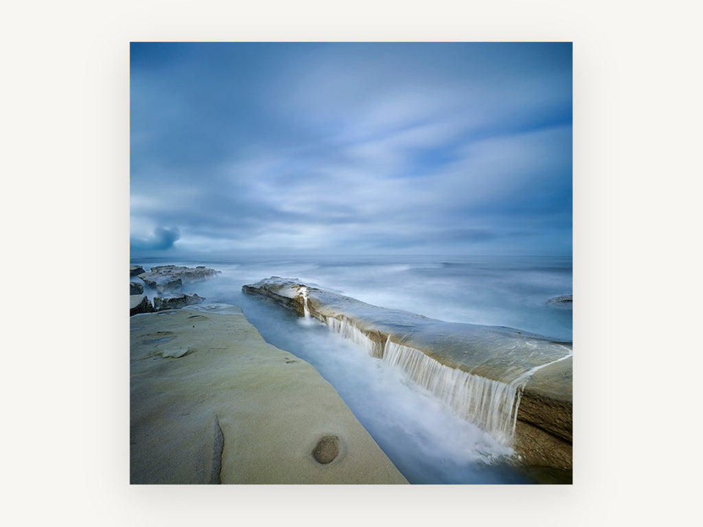 Misty Rock Channel, coastal canvas wall art print, front view