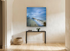 Misty Rock Channel coastal canvas print on the wall of a hallway