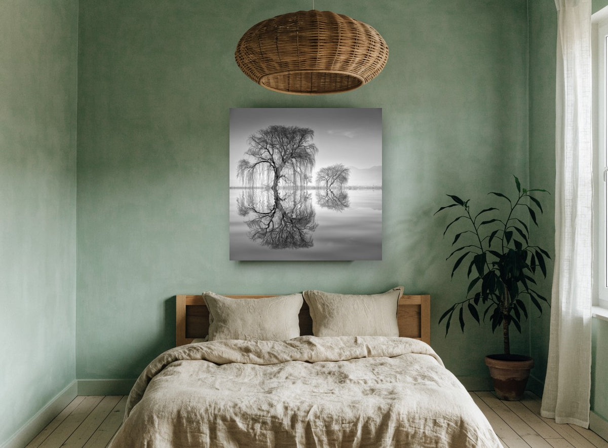 Willow Mirror landscape canvas print on the wall of a bedroom