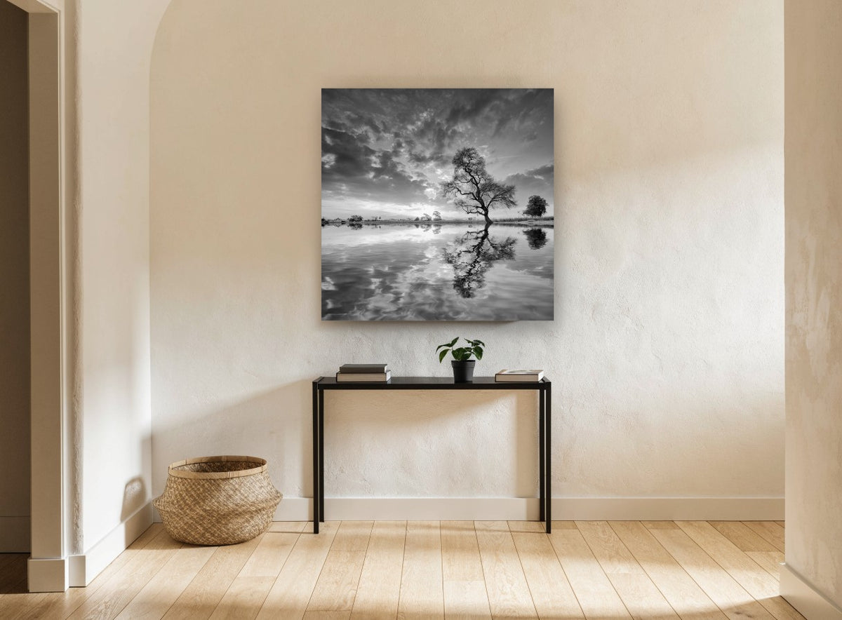 Lone Tree Mirrored landscape canvas print on the wall of a hallway